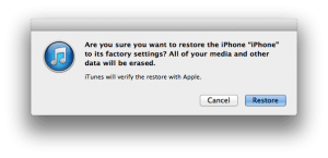 Hard reset iPhone 5 itunes confirmation